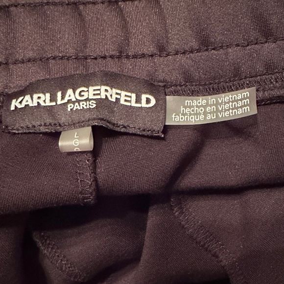 Like New! $110 Karl Lagerfeld Paris Black Joggers with White Stripes sz L - Picture 14 of 15